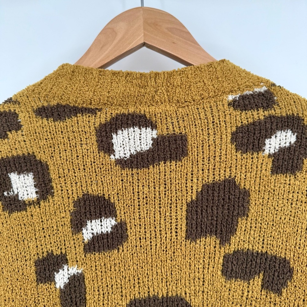 A Beautiful Soul Yellow/Brown Leopard Print Chunky  Distressed Sweater Cardigan - Picture 8 of 12
